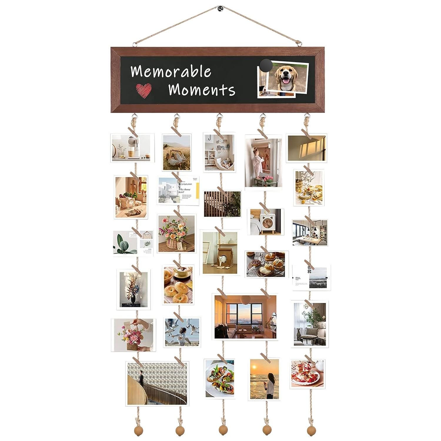 Wooden Hanging Picture Frame Photo Display String Ropes with 30 Clips Writable Blackboard Wall Decoration Postcard Artwork Picture Organizer Wooden Hanging Picture Frame Photo Display String Ropes with 30 Clips Writable Blackboard Wall Decoration Postcard Artwork Picture Organizer